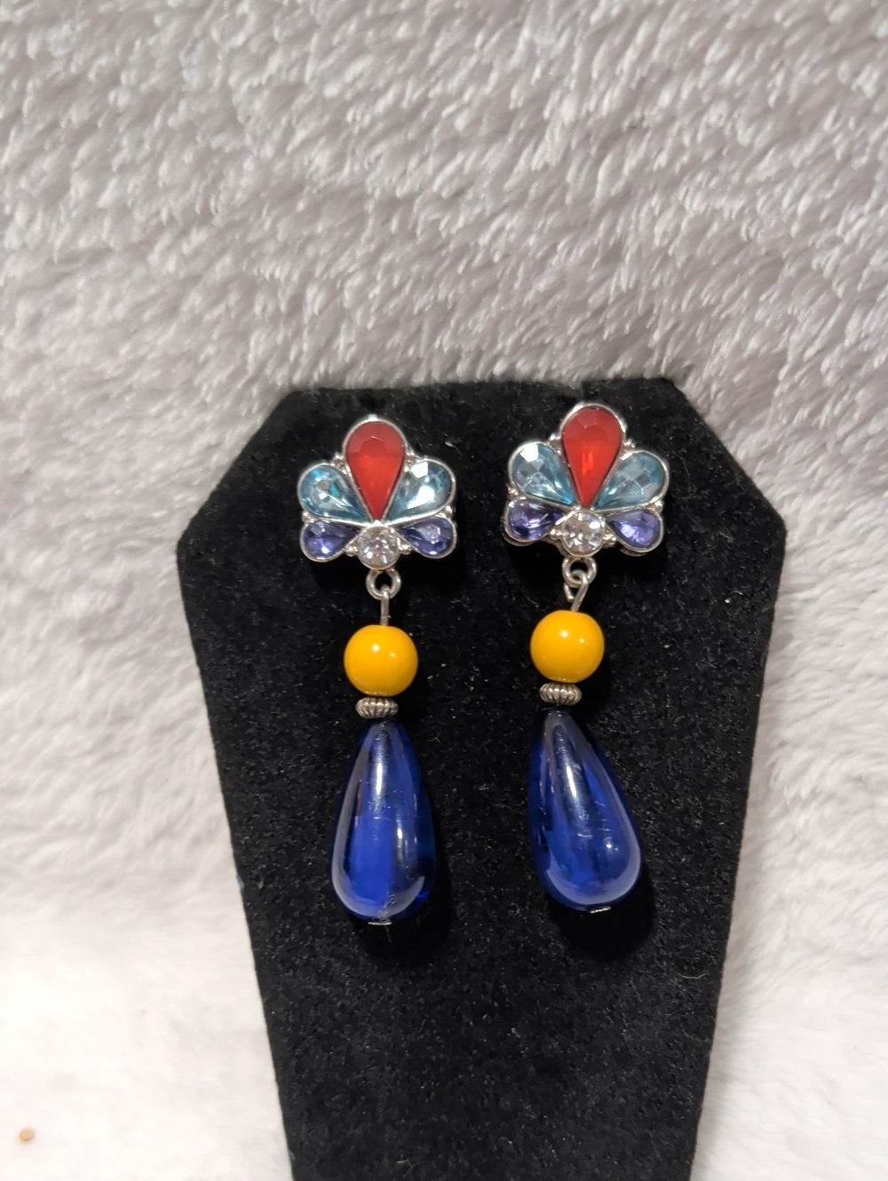Colorful Colorblock Rhinestone Teardrop Dangle Statement Earrings